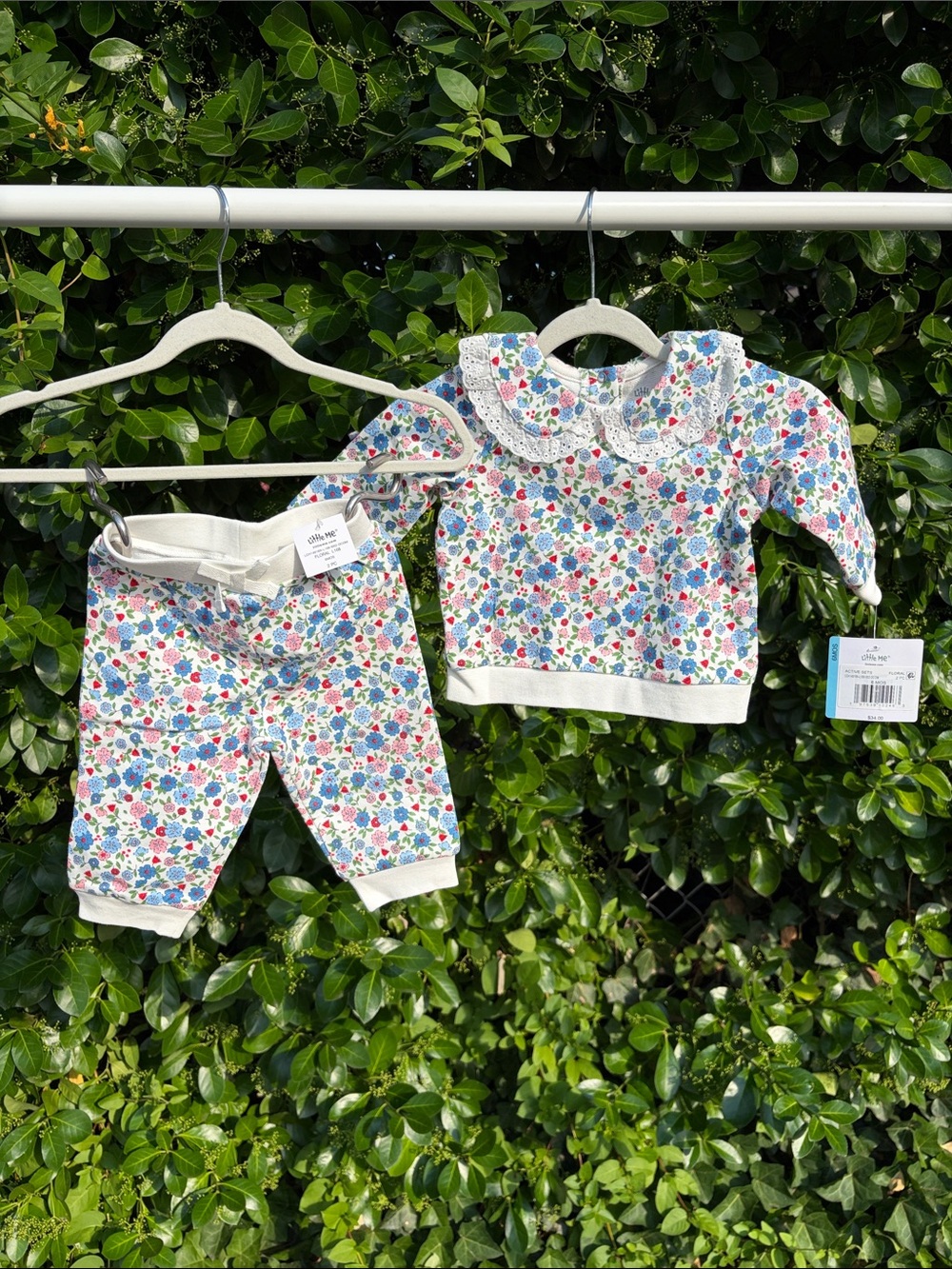 Floral Two-Piece Baby Set with Lace Collar - Multicolor